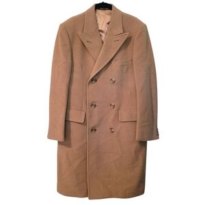 Lord&Taylor Vintage Wool Cashmere Camel Double Breasted Over Coat England Sz 40